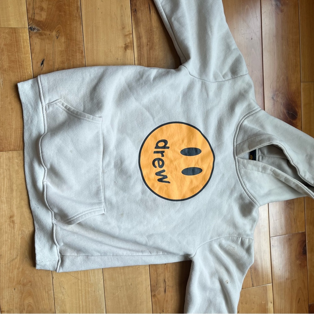 Drew Cream Hoodie with Smiley Face